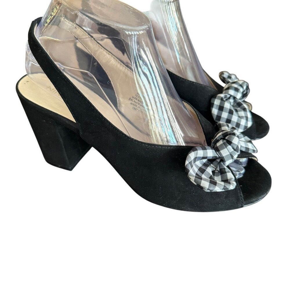 Nine West Gaerwen Gingham Bow Front Slip Back Black Heels Size Womens 8 - Picture 4 of 5